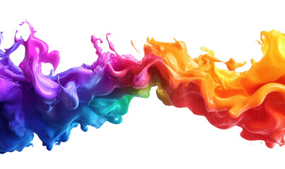 Poster - Colorful paint splashes burst on transparent png background, creating vibrant energy. Fluid acrylic and ink swirl in rainbow spectrum, blending creatively