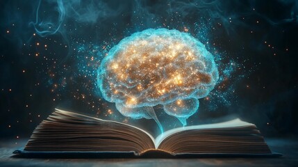 Poster - A glowing brain rising from an open book, representing the power of knowledge and learning.