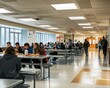 © matucha12 - Students seated in a school cafeteria, enjoying lunch and socializing in a lively, shared space