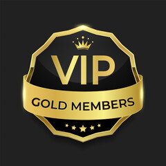 Wall Mural - Design golden badge with crown, VIP text, and gold members