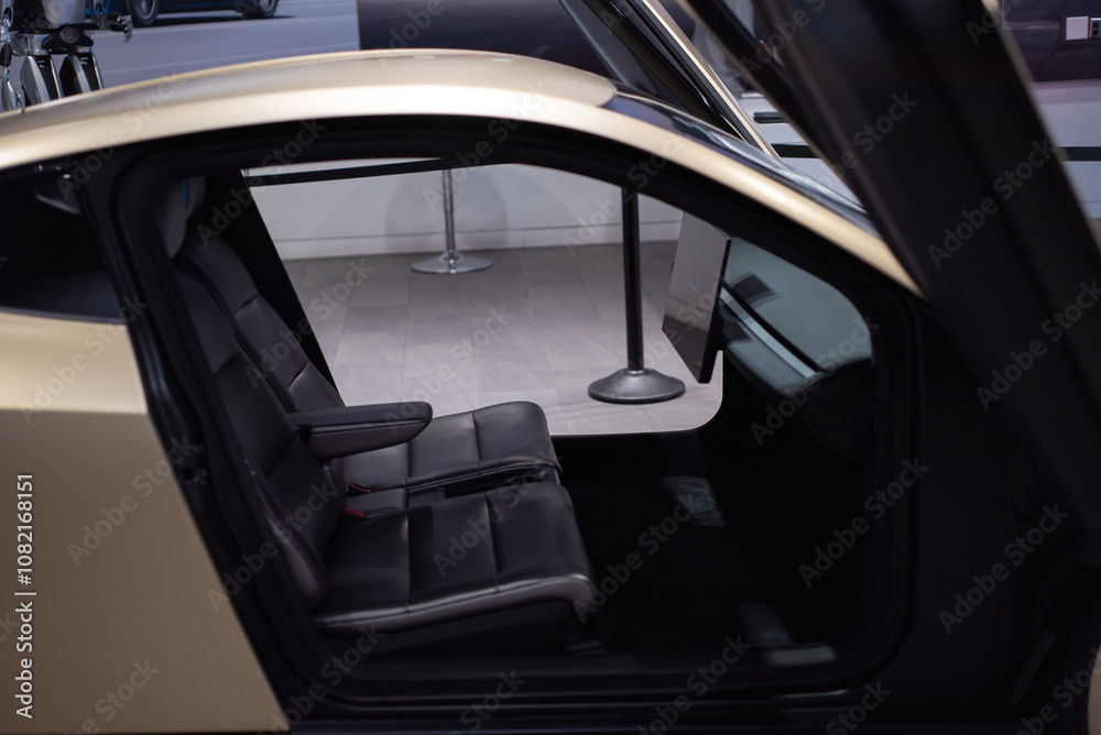 Interior of Tesla CyberCab Robotaxi with signature massive touchscreen ...