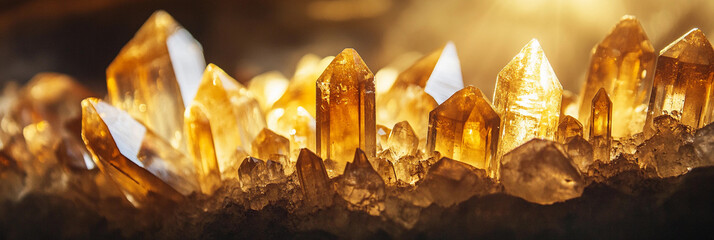 Aufkleber - Beautiful natural citrine crystals illuminated in warm light