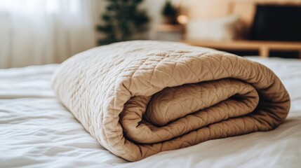 Wall Mural - Beige Quilt on Bed.