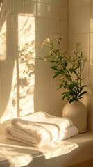 Wall Mural - White Towel & Flowers.