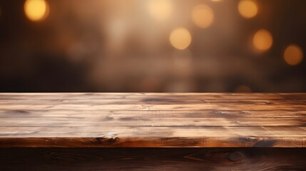 Poster - Empty wooden table isolated with a blurred backdrop AI generated illustration