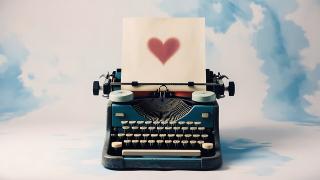 Vintage typewriter with heart-shaped paper.