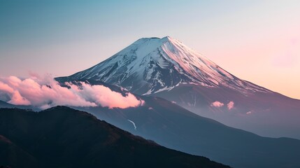 Poster - snowcapped mountain in pastel shades AI generated illustration