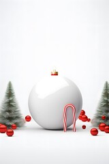 Poster - Optimal white space in a mockup Christmas scene with a single candy cane AI generated illustration