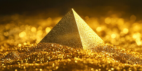 Poster - A gold pyramid is on top of a pile of gold glitter