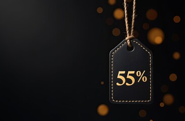 Wall Mural - 55% off sign, 55 percent discount special offer illustration, dark label with 55% off on a black bac