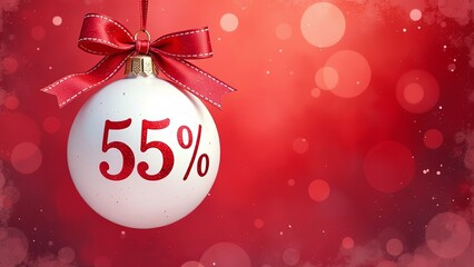 Wall Mural - christmas tree ball with 55% off. christmas sale background. new year super sale. retail promotions,
