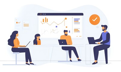 Poster - A team collaborating in a modern office setting with data visualizations on screen.
