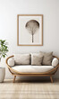 © HecoPhoto - Minimalist Living Room with Wooden Sofa and Tree Art Print