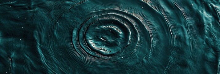 Poster - Tranquil Circular Ripples on Deep Emerald Water Surface Creating a Mesmerizing Pattern of Reflection and Light in an Artistic Aquatic Setting