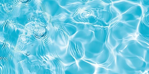 Poster - tranquil blue water surface with gentle waves and air bubbles creating a serene and refreshing atmos