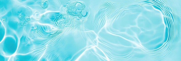 Poster - Calm and Serene Water Surface with Gentle Ripples and Bubbles Reflecting Light in a Soft Blue Hue, Perfect for Relaxation and Tranquility Themes