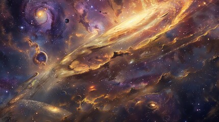 Wall Mural - a colorful and dramatic depiction of a nebula in space, featuring swirling gas and dust clouds and a