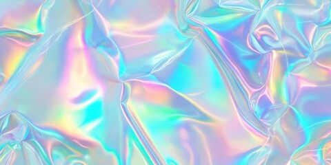 Poster - Iridescent Colorful Wrinkled Fabric Texture for Background or Design, Reflecting Light in a Mesmerizing Pattern of Pastel Hues and Shimmering Colors