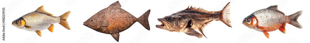 Colorful variety of different species of freshwater fish swimming ...