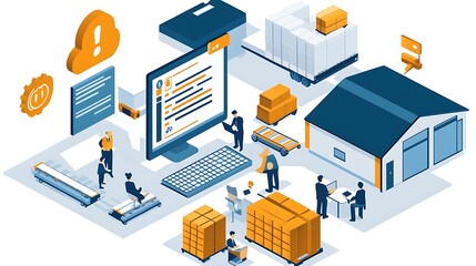 Poster - A digital workspace depicting logistics and inventory management processes.