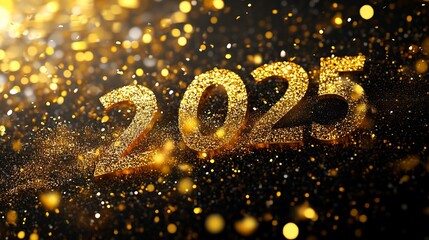 Wall Mural - elegant happy new year 2025 background featuring gold textured typography on a vibrant festive backd