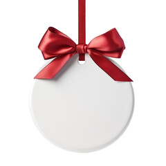 Wall Mural - blank white gift tag with red ribbon isolated on transparent background cutout