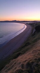 Poster - Sunset over a serene coastal landscape with gentle waves and a sandy shoreline, AI