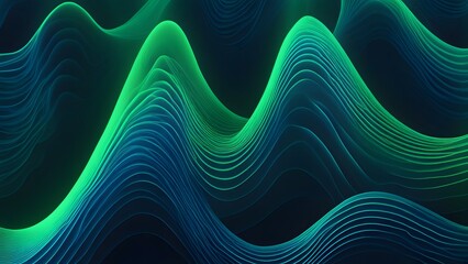 Wall Mural - Digital waves and curves with gradients of electric blue and neon green, AI Generated