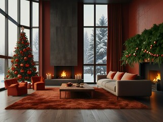 Wall Mural - christmas tree with fireplace