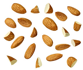 Wall Mural - almond nut food healthy organic natural ingredient snack isolated seed brown fruit closeup nutrition group