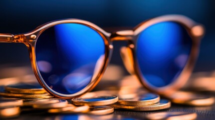 Sunglasses and Coins Close Up