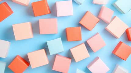 Poster - Colorful squares are scattered on a blue background