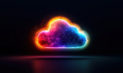 Poster - Colorful cloud icon, glowing neon design, digital technology representation, vibrant colors, abstract background