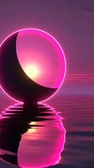 Wall Mural - a large pink sphere with a black circle in the middle. the sphere is surrounded by water