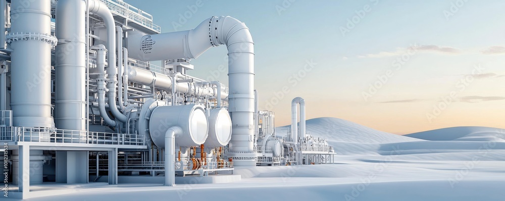 Rendering geothermal power plant arctic landscape 3d visualization ...