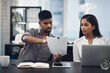 © N Felix/peopleimages.com - Office, business people and stress with paperwork for mistake, review information or collaboration. Publication, journalist or editor with problem for transcript, document or report deadline for team