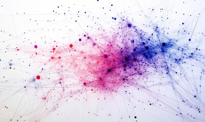 Poster - Abstract network visualization with colorful nodes and lines, vibrant red, pink, purple hues, intricate connections, digital art