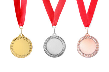 Wall Mural - gold, silver and bronze medals isolated on white