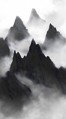 Poster - Misty Mountain Peaks: Atmospheric Landscape