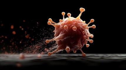 Poster - Detailed Illustration of a Malignant Tumor Structure Highlighting Cellular Features and Dynamics in a Dark Environment for Educational and Research Purposes