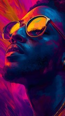 Poster - Stylish Man in Gold Sunglasses, Vibrant Portrait