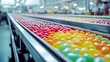 © BonzEarthsnapper - Colorful Confectionery Production Line with Candy Spheres on Conveyor Belt in Industrial Manufacturing Facility Surrounded by Advanced Technology and Equipment