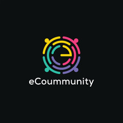 initial letter E community human logo design inspiration