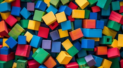 Poster - A playful block-building area with colorful blocks, Blocks meticulously arranged in creative patterns, Contemporary artistic style