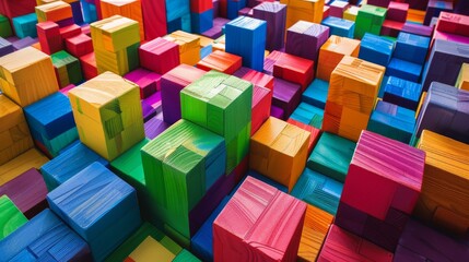 Poster - A playful block-building area with colorful blocks, Blocks meticulously arranged in creative patterns, Contemporary artistic style