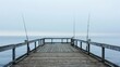 © ArpPSIqee - A relaxing sea fishing pier on a calm morning, Fishing equipment lined along the pier, Coastal leisure style