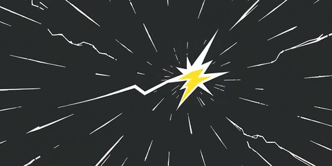 Poster - Yellow lightning bolt with white streaks on black background