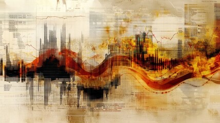 Poster - Abstract data visualization with dynamic lines and graphs in warm tones.