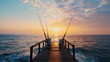 © ArpPSIqee - A scenic sea fishing pier at sunrise, Fishing tools organized for the day, Coastal fishing style