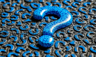 Aufkleber - A blue question mark stands out against a background of identical blue question marks